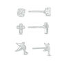 Cubic Zirconia Solitaire, Cross and Doves Stud Earrings Set in Sterling Silver