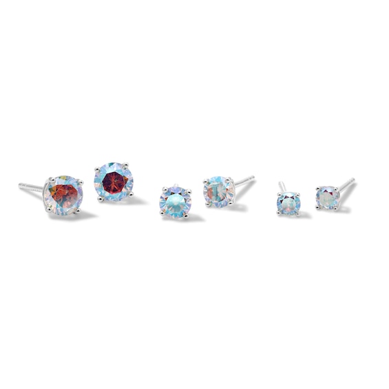 Iridescent Cubic Zirconia Solitaire Stud Earrings Set in Solid Sterling Silver