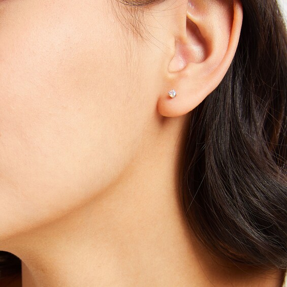 Iridescent Cubic Zirconia Solitaire Stud Earrings Set in Solid Sterling Silver