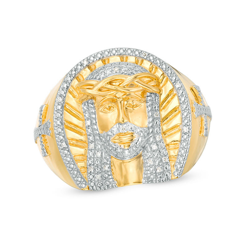 10kt Yellow Gold Mens Baguette Diamond Jesus Cross Ring 4-1/2 Cttw -  ilive4gems