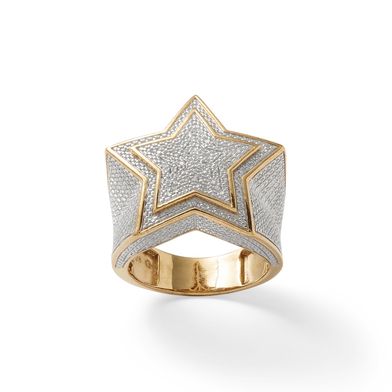 Diamond Accent Bead Layered Star Ring in Sterling Silver and 14K Gold Plate
