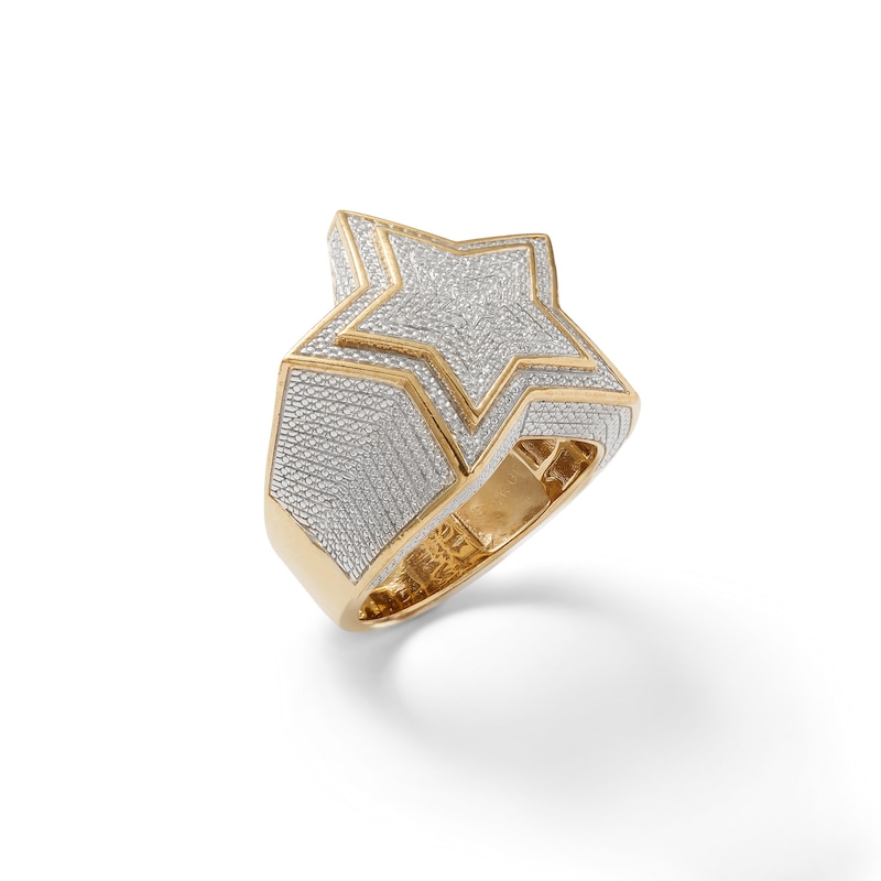 Diamond Accent Bead Layered Star Ring in Sterling Silver and 14K Gold Plate