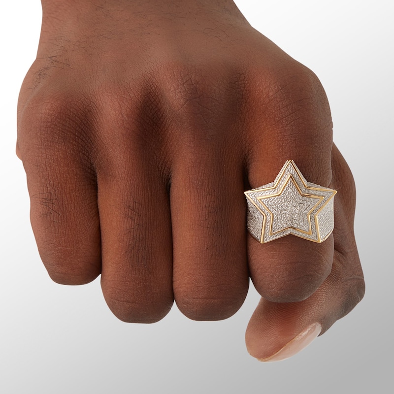 Diamond Accent Bead Layered Star Ring in Sterling Silver and 14K Gold Plate