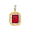 Emerald-Cut Red Cubic Zirconia and 1/10 CT. T.W. Diamond Necklace Charm in Sterling Silver with 14K Gold Plate
