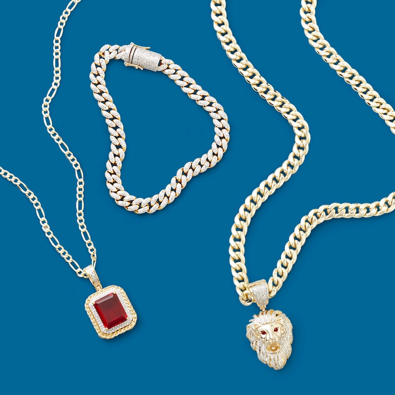 Main Image 2 of Emerald-Cut Red Cubic Zirconia and 1/10 CT. T.W. Diamond Necklace Charm in Sterling Silver with 14K Gold Plate