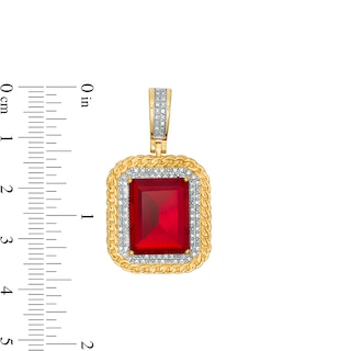 Emerald-Cut Red Cubic Zirconia and 1/10 CT. T.W. Diamond Necklace Charm in Sterling Silver with 14K Gold Plate