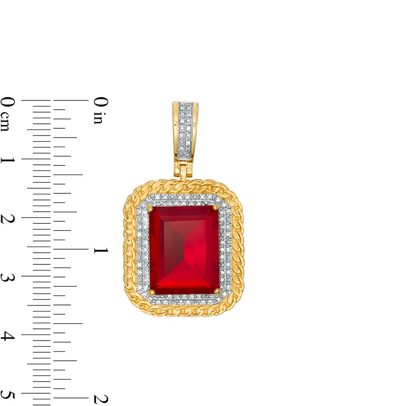 Emerald-Cut Red Cubic Zirconia and 1/10 CT. T.W. Diamond Necklace Charm in Sterling Silver with 14K Gold Plate