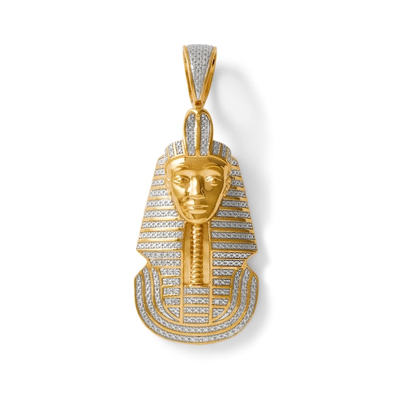 Diamond Accent Beaded Pharaoh Necklace Charm in Sterling Silver with 14K Gold Plate