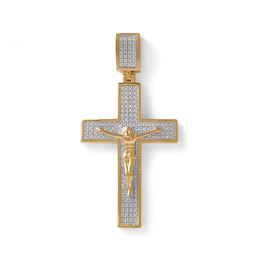 Diamond Accent Beaded Crucifix Necklace Charm in Sterling Silver with 14K Gold Plate