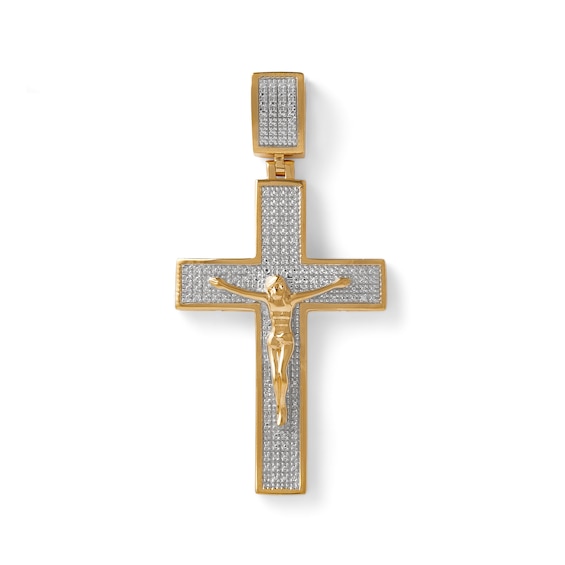 Diamond Accent Beaded Crucifix Necklace Charm in Sterling Silver with 14K Gold Plate