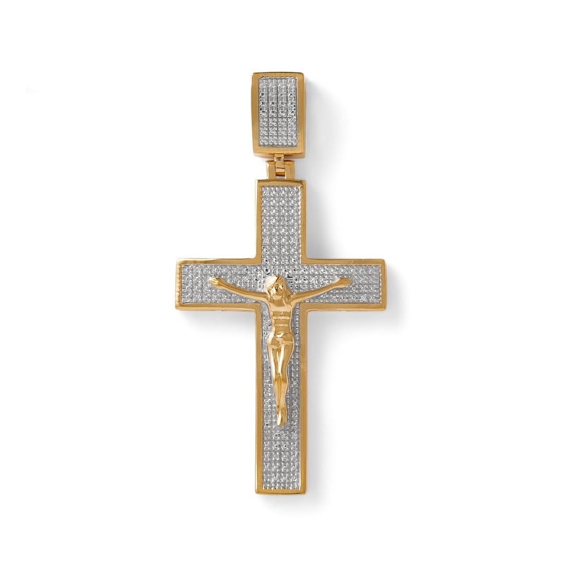 Main Image 1 of Diamond Accent Beaded Crucifix Necklace Charm in Sterling Silver with 14K Gold Plate