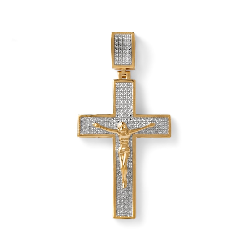 Diamond Accent Beaded Crucifix Necklace Charm in Sterling Silver with 14K Gold Plate