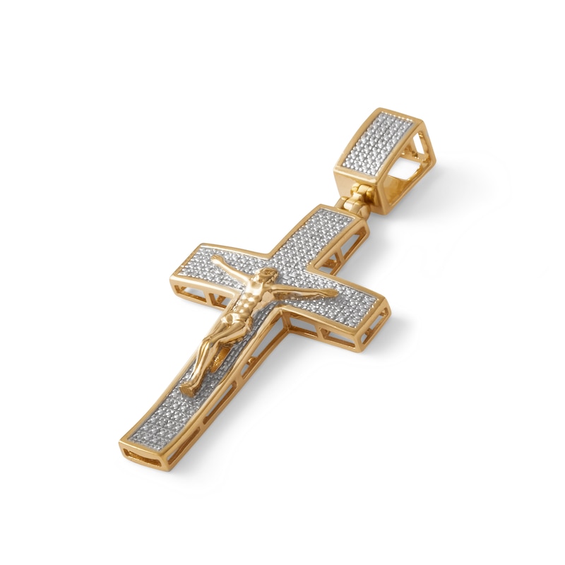 Diamond Accent Beaded Crucifix Necklace Charm in Sterling Silver with 14K Gold Plate