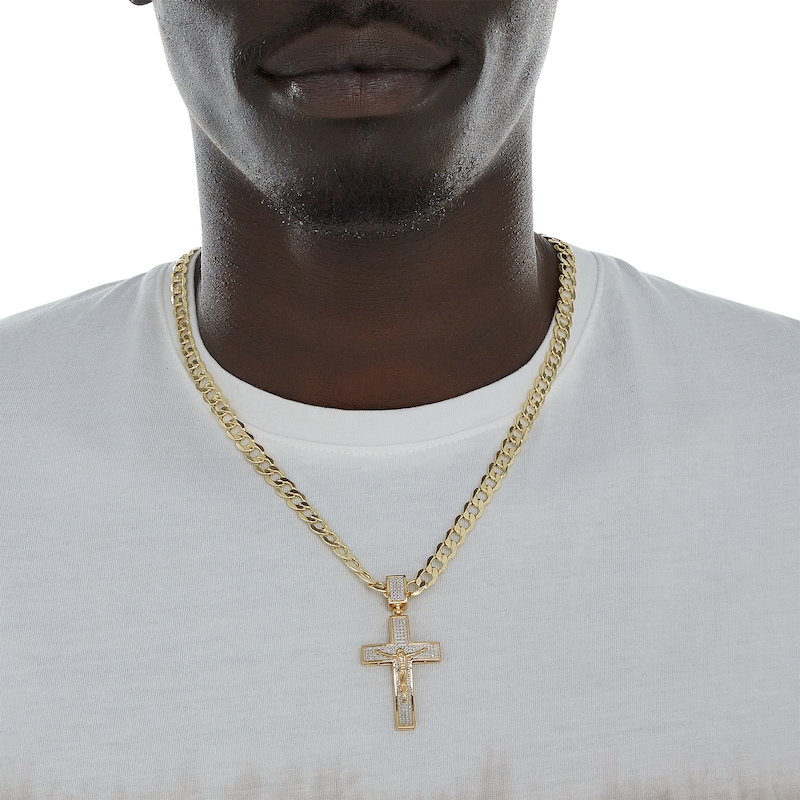 Main Image 3 of Diamond Accent Beaded Crucifix Necklace Charm in Sterling Silver with 14K Gold Plate