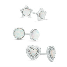 Lab-Created Opal and Cubic Zirconia Stud Earrings Set in Sterling Silver