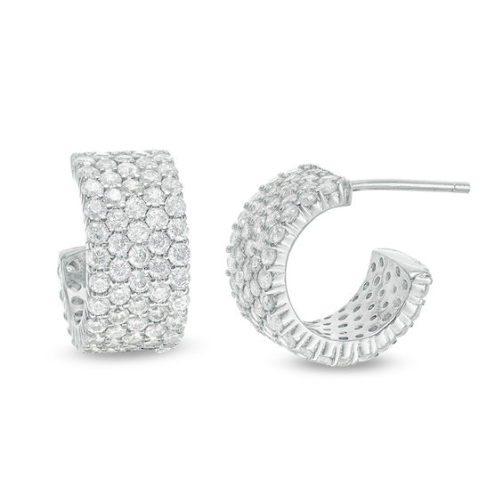 Cubic Zirconia Multi-Row Huggie Hoop Earrings in Sterling Silver