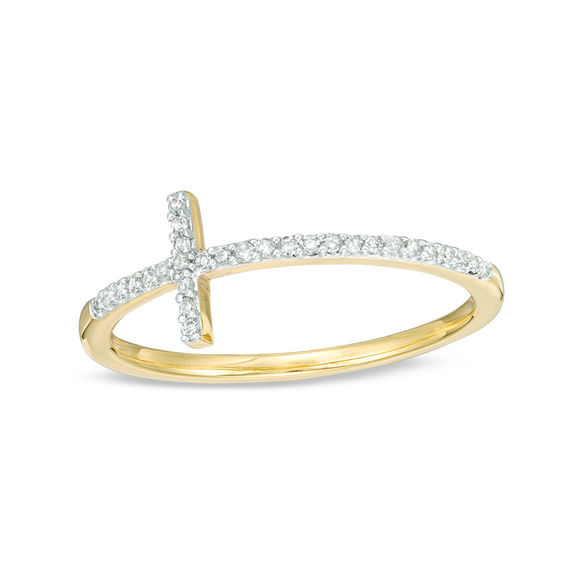 1/15 CT. T.W. Diamond Sideways Cross Ring in 10K Gold | Banter