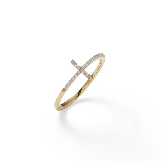 1/15 CT. T.W. Diamond Sideways Cross Ring in 10K Gold