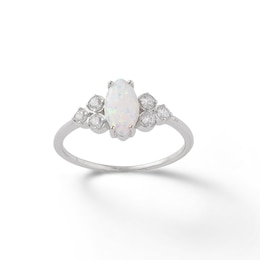 Marquise Lab-Created Opal and Cubic Zirconia Tri-Sides Ring in Sterling Silver - Size 7