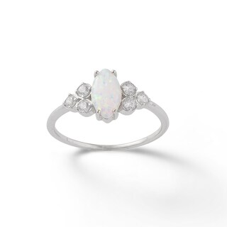 Marquise Lab-Created Opal and Cubic Zirconia Tri-Sides Ring in Sterling Silver - Size 7