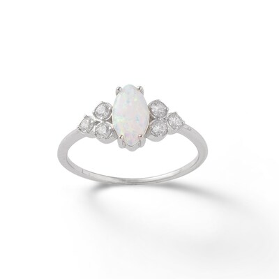 Marquise Lab-Created Opal and Cubic Zirconia Tri-Sides Ring in Sterling Silver - Size 7