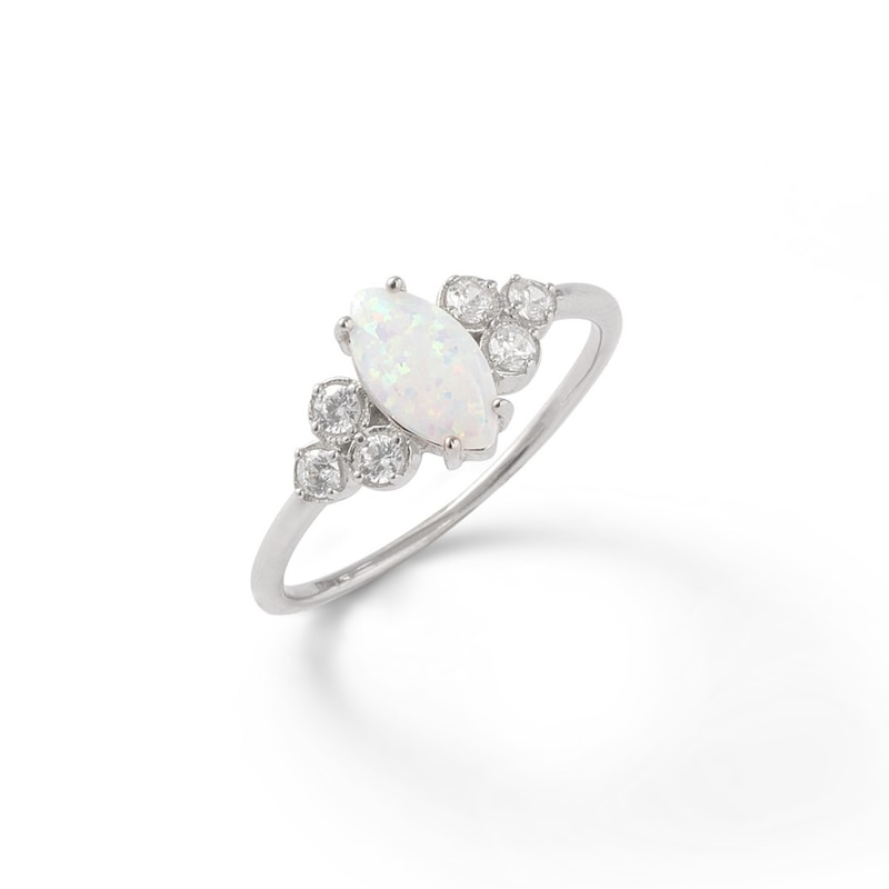 Marquise Lab-Created Opal and Cubic Zirconia Tri-Sides Ring in Sterling Silver - Size 7