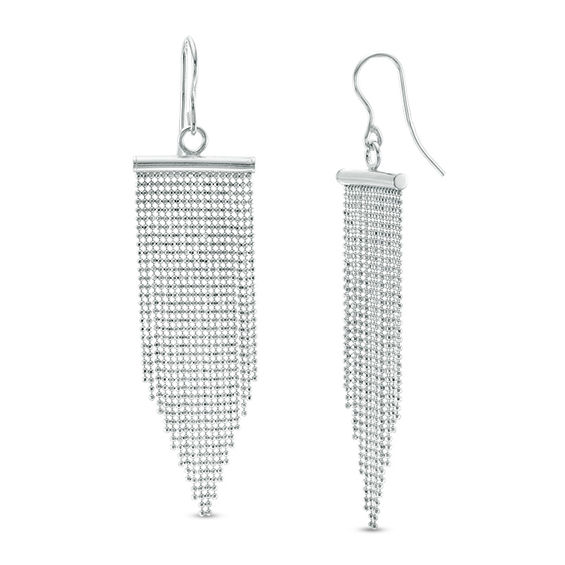 Beaded Mesh Dangle Drop Earrings in Sterling Silver