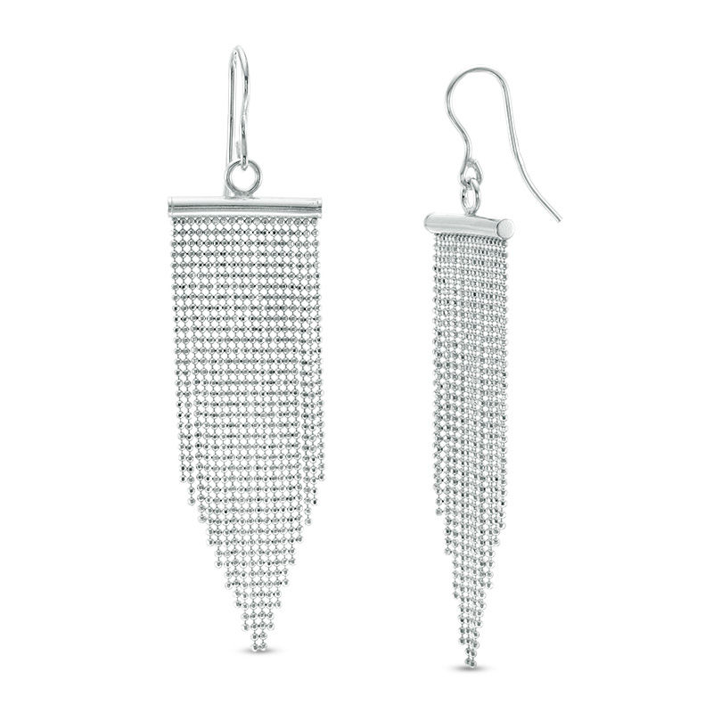 Beaded Mesh Dangle Drop Earrings in Sterling Silver