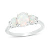 Oval Lab-Created Opal and White Sapphire Three Stone Ring in Sterling Silver - Size 7