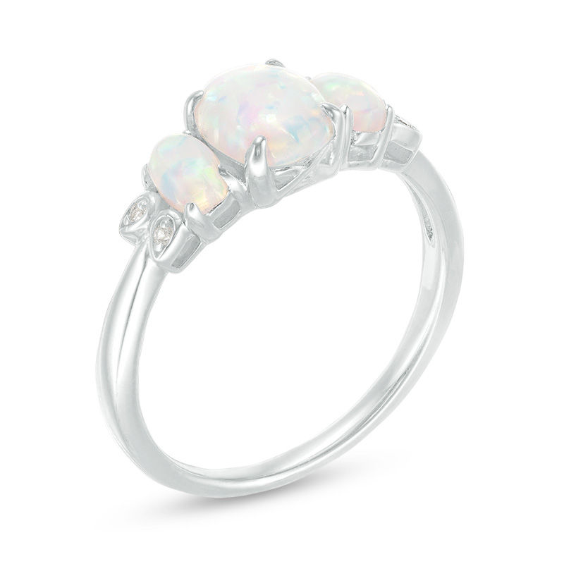 Oval Lab-Created Opal and White Sapphire Three Stone Ring in Sterling Silver - Size 7