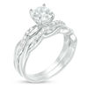 Thumbnail Image 1 of 6.5mm Cubic Zirconia Twist Shank Bridal Set in Sterling Silver - Size 7