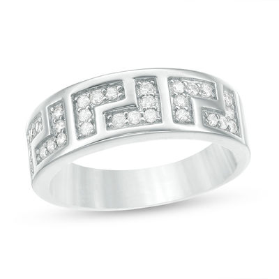 Cubic Zirconia Greek Pattern Band in Sterling Silver - Size 10