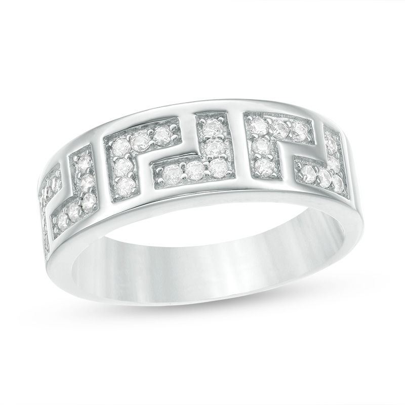 Cubic Zirconia Greek Pattern Band in Sterling Silver - Size 10