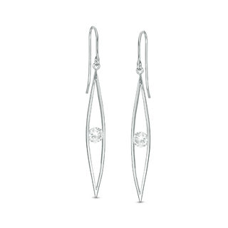 5mm Cubic Zirconia Solitaire Open Marquise Frame Drop Earrings in Sterling Silver