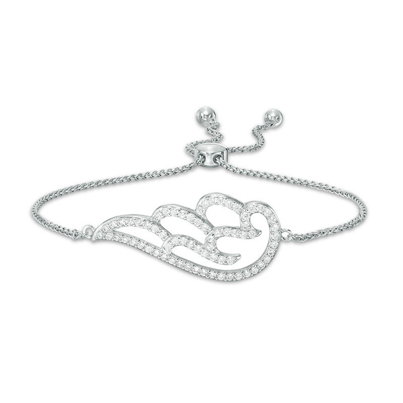 Main Image 1 of Cubic Zirconia Angel Wing Bolo Bracelet in Sterling Silver - 9"