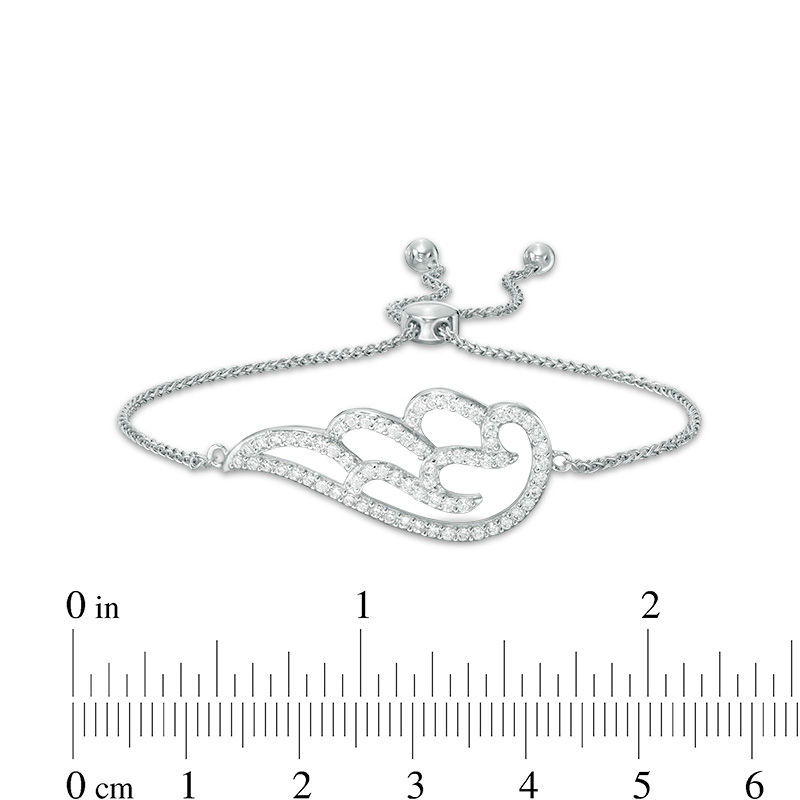 Main Image 2 of Cubic Zirconia Angel Wing Bolo Bracelet in Sterling Silver - 9"
