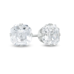 6.0mm Fancy Square Cubic Zirconia Solitaire Stud Piercing Earrings in 14K Solid White Gold