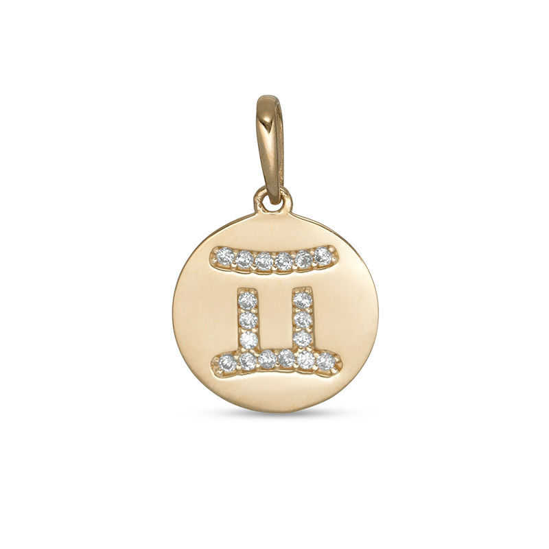 Main Image 1 of Cubic Zirconia Gemini Zodiac Sign Disc Necklace Charm in 10K Gold