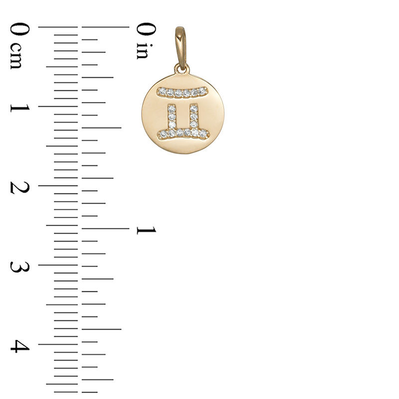 Main Image 2 of Cubic Zirconia Gemini Zodiac Sign Disc Necklace Charm in 10K Gold