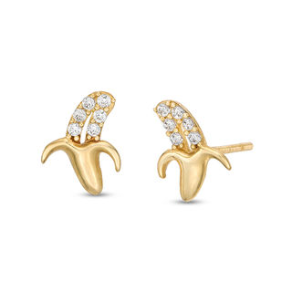 Cubic Zirconia Peeled Banana Stud Earrings in 10K Gold