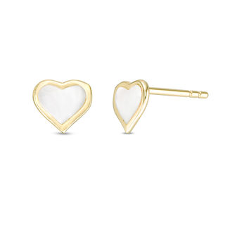 Heart-Shaped Mother-of-Pearl Stud Earrings in 10K Gold