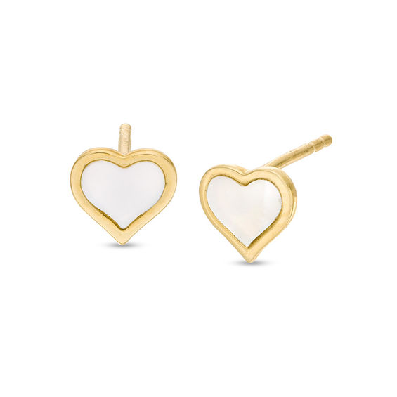 Heart-Shaped Mother-of-Pearl Stud Earrings in 10K Gold