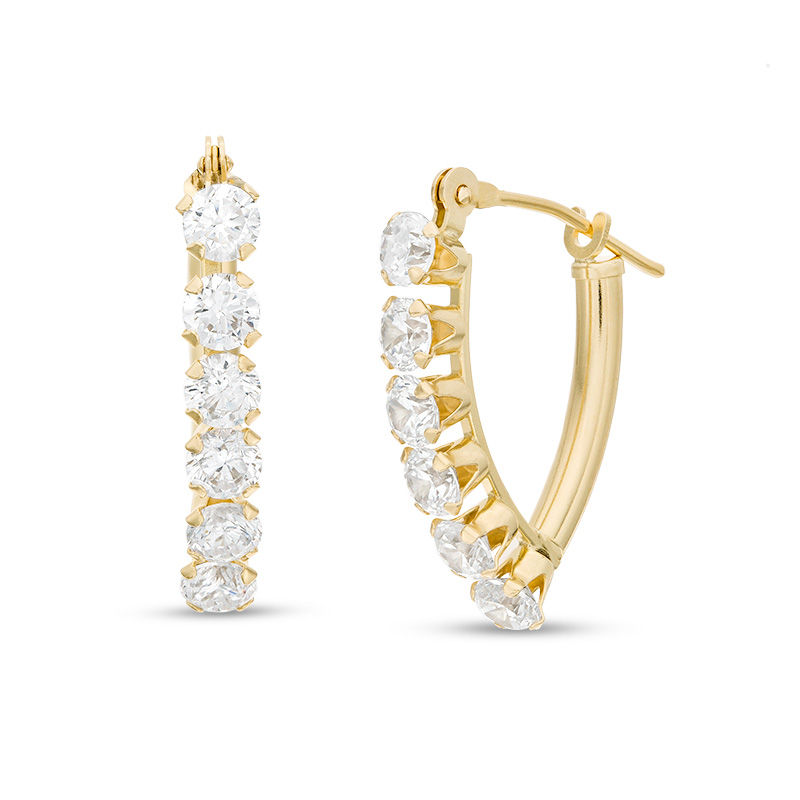Main Image 1 of Cubic Zirconia Hoop Earrings in 10K Gold