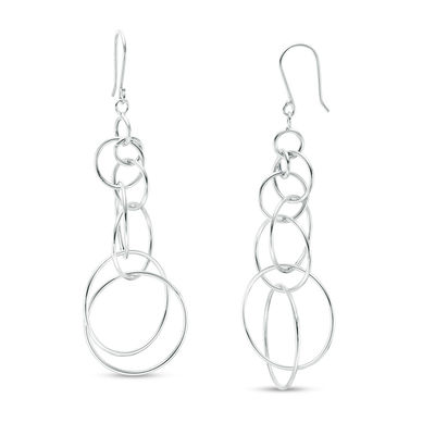 Layered Circles Dangle Drop Earrings in Sterling Silver