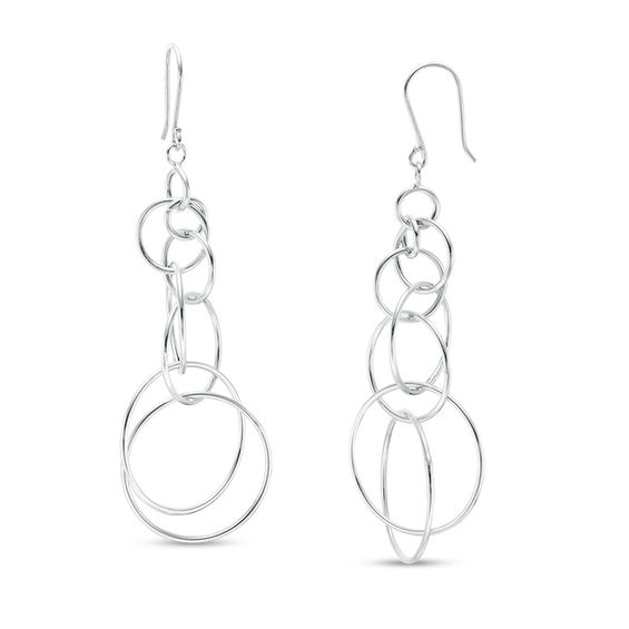 Layered Circles Dangle Drop Earrings in Sterling Silver