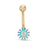 014 Gauge Blue Cubic Zirconia Starburst Belly Button Ring in 10K Gold