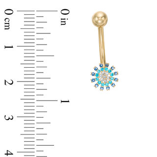 014 Gauge Blue Cubic Zirconia Starburst Belly Button Ring in 10K Gold
