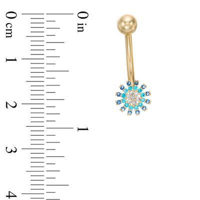 014 Gauge Blue Cubic Zirconia Starburst Belly Button Ring in 10K Gold