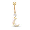 Thumbnail Image 0 of 014 Gauge Cubic Zirconia Crescent Moon Dangle Belly Button Ring in 10K Gold