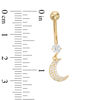 Thumbnail Image 1 of 014 Gauge Cubic Zirconia Crescent Moon Dangle Belly Button Ring in 10K Gold